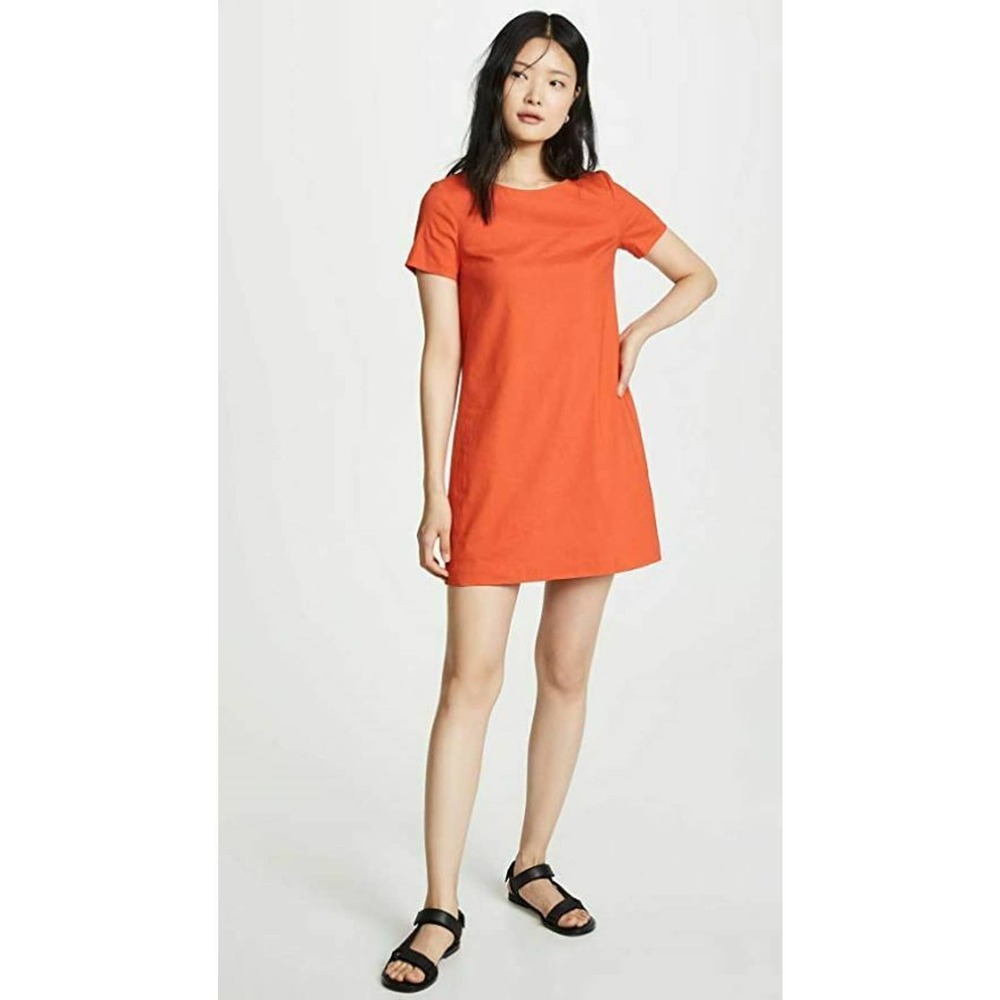 Theory Womens Panel Dress Orange Above Knee Stretch Scoop Neck Short Sleeve L